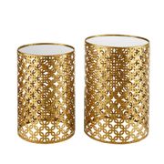 Round Gold Nested Tables with Mirror Tops - Set of 2
